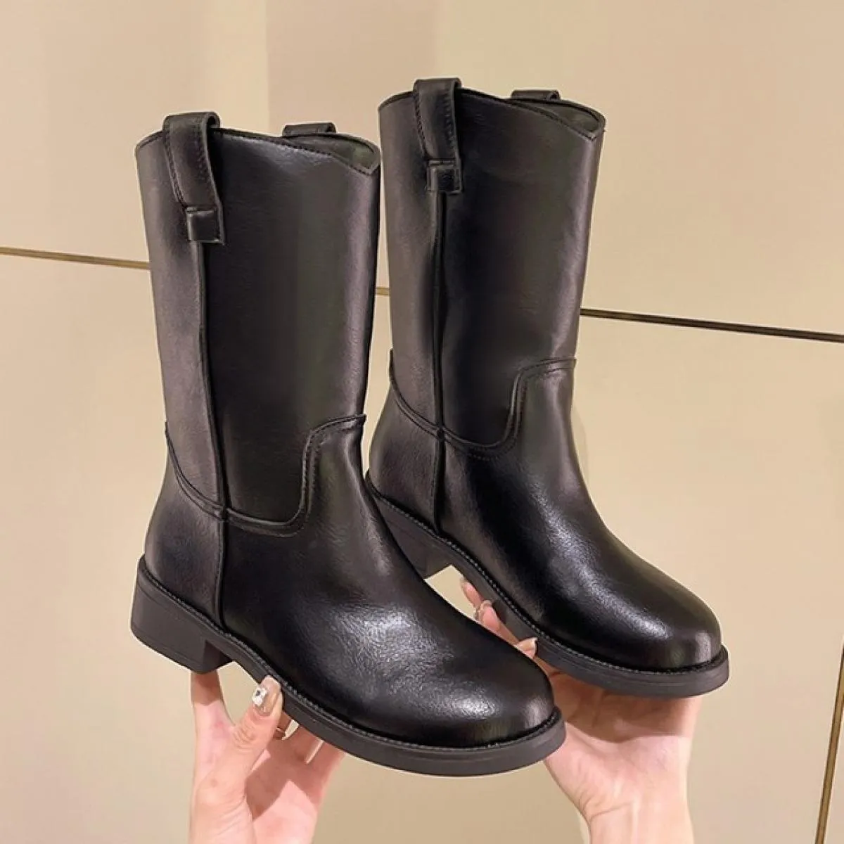 Stivali da moto a metà polpaccio Chelsea 2023 Stivali invernali da donna Fad Scarpe con tacco medio Nuove pompe di marca Botas G