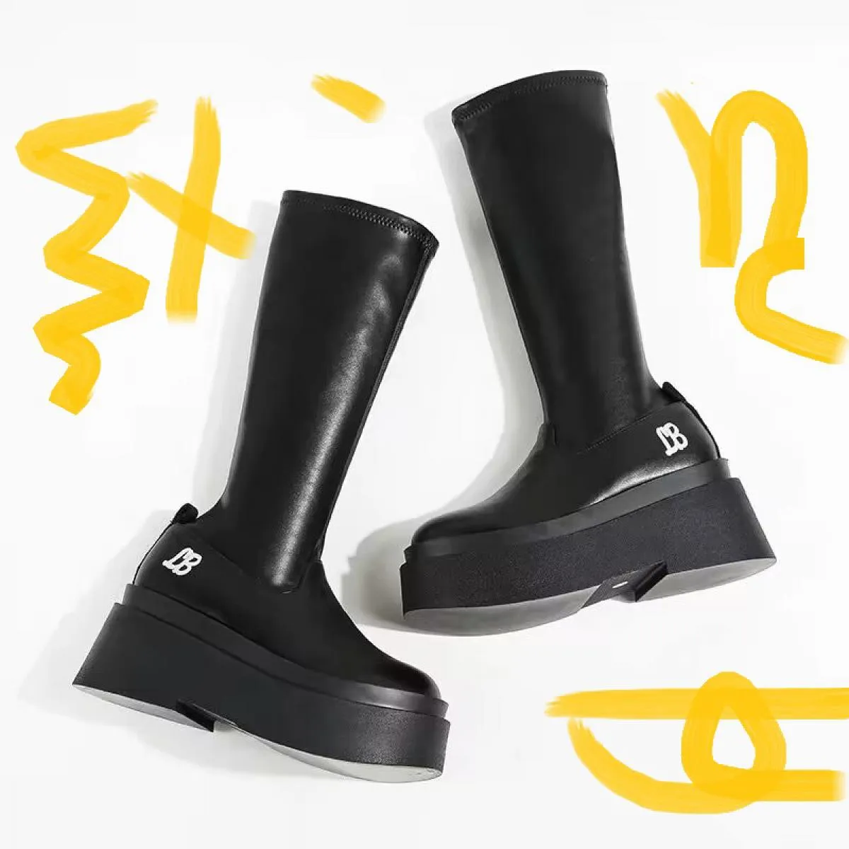 Stivali da moto alti da donna con tacco alto stivali da moto alti con plateau scarpe invernali moda stivali Chelsea Goth nuova t