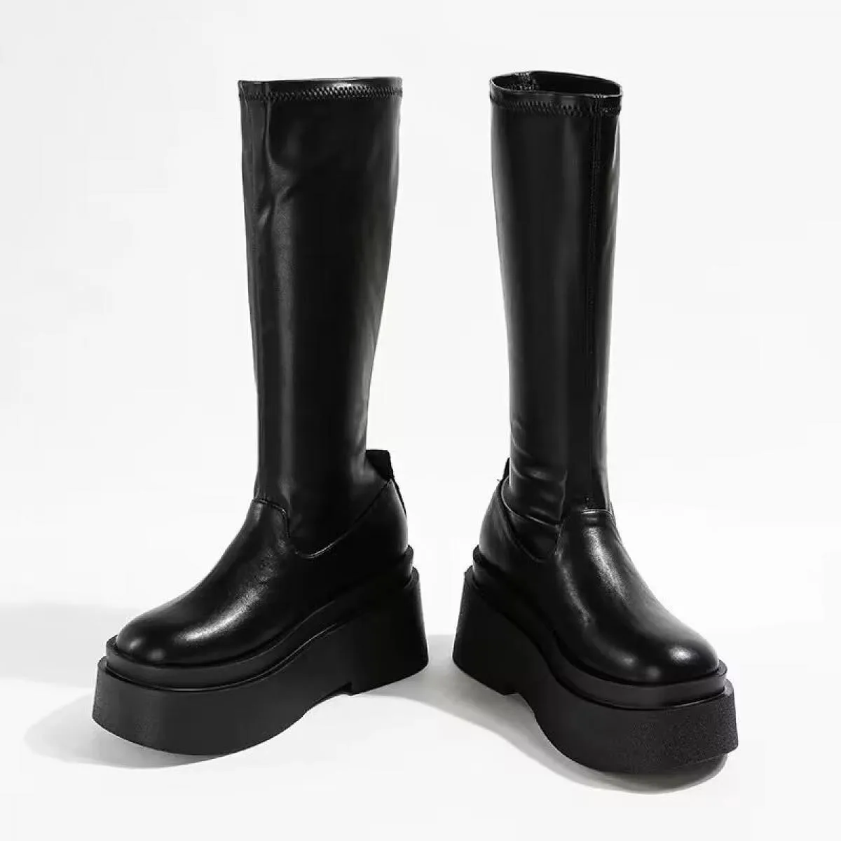 Stivali da moto alti da donna con tacco alto stivali da moto alti con plateau scarpe invernali moda stivali Chelsea Goth nuova t