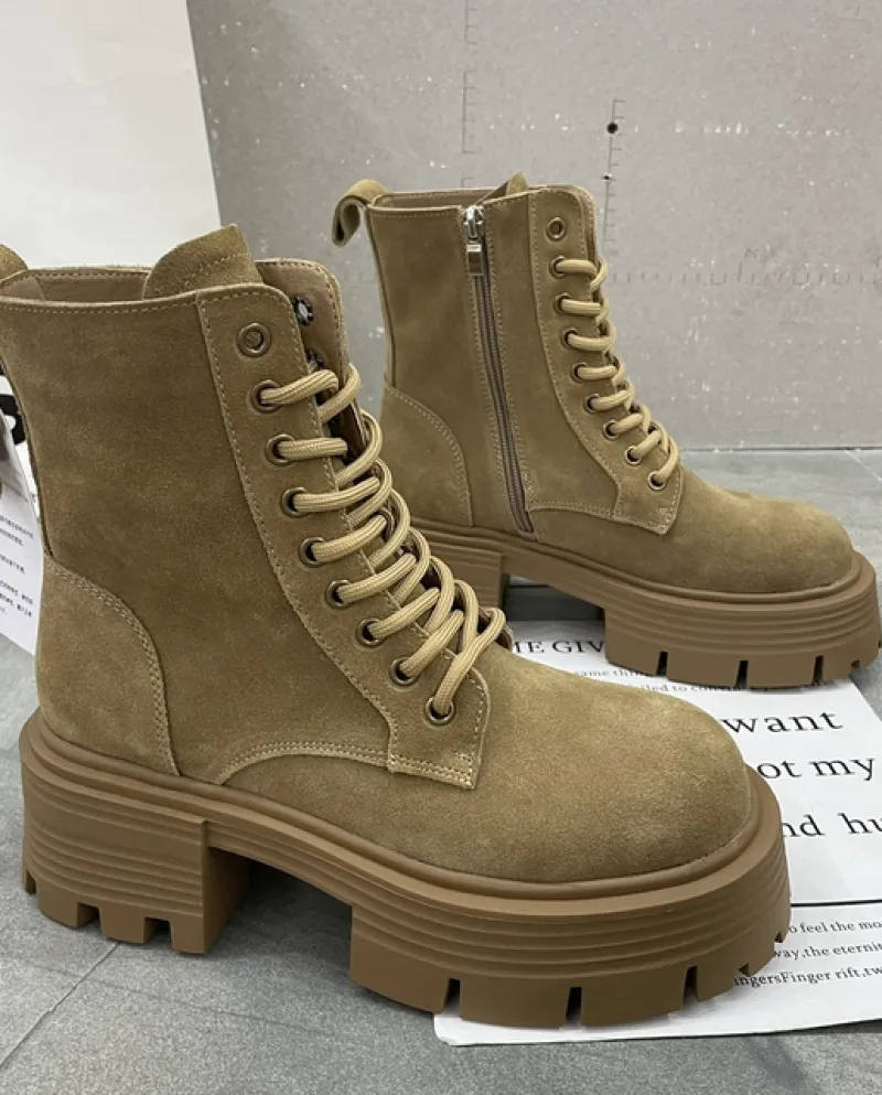 Stivali da moto con plateau con tacco medio Stivali da lavoro alla caviglia Chelsea Neve calda Femme Botas Inverno Nuovo 2022 Mo