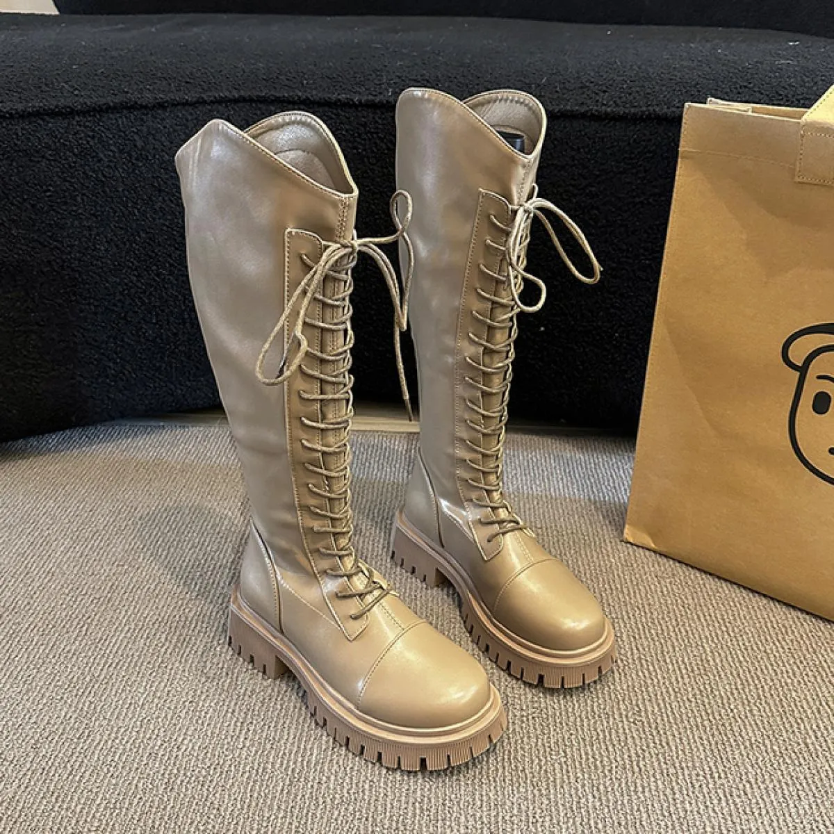 Stivali da moto Stivali Chelsea alti al ginocchio invernali Scarpe con plateau da donna Tacchi medi 2023 Fad New Trend Snow Goth