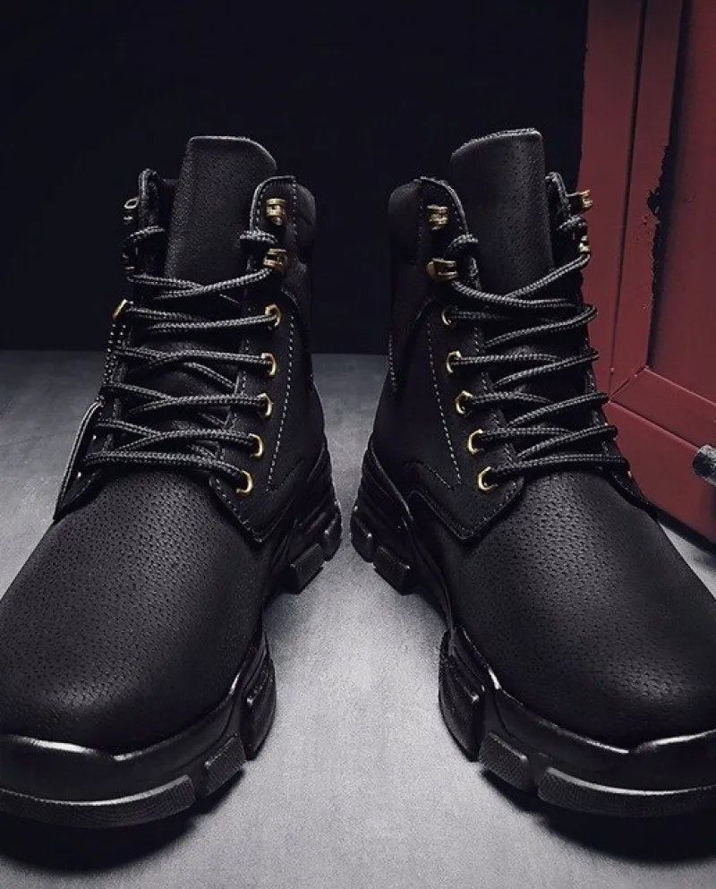 Stivali da uomo alla caviglia da neve invernali caldi Lace Up Flock Plush Plus Size Shoe Chelsea Motorcycle High Top Boot Plus S