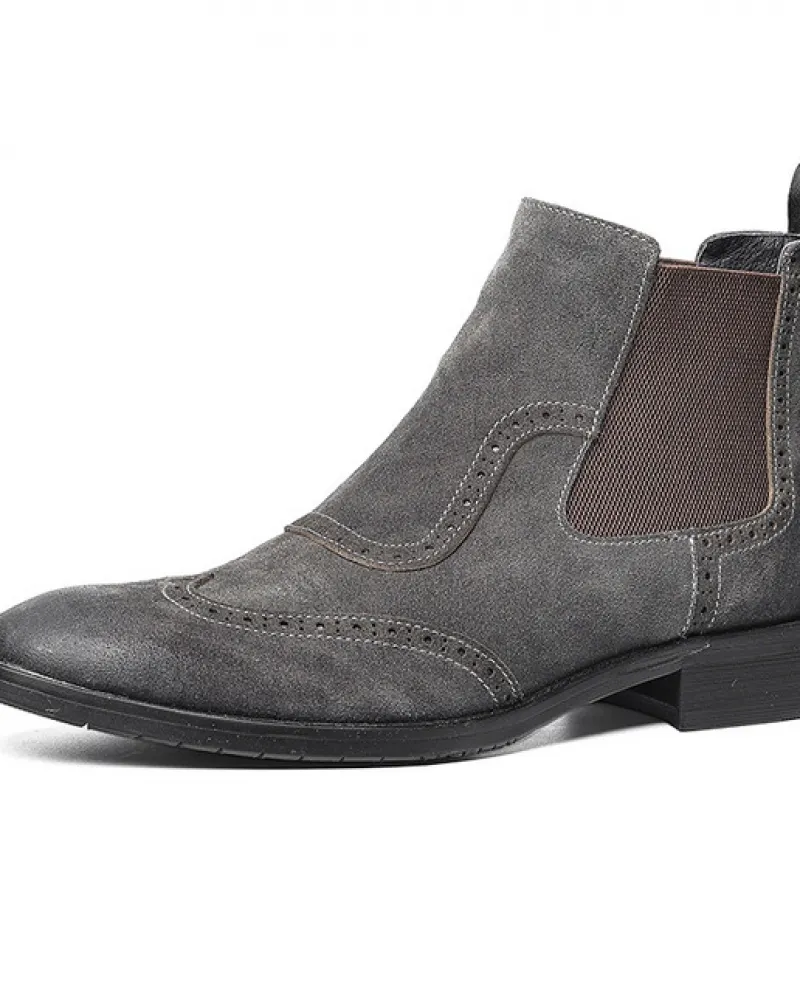 Stivali da uomo autunnali in pelle scamosciata di lusso in vera pelle di mucca Handamde Brogues Chelsea Botas Scarpe da sposa ne