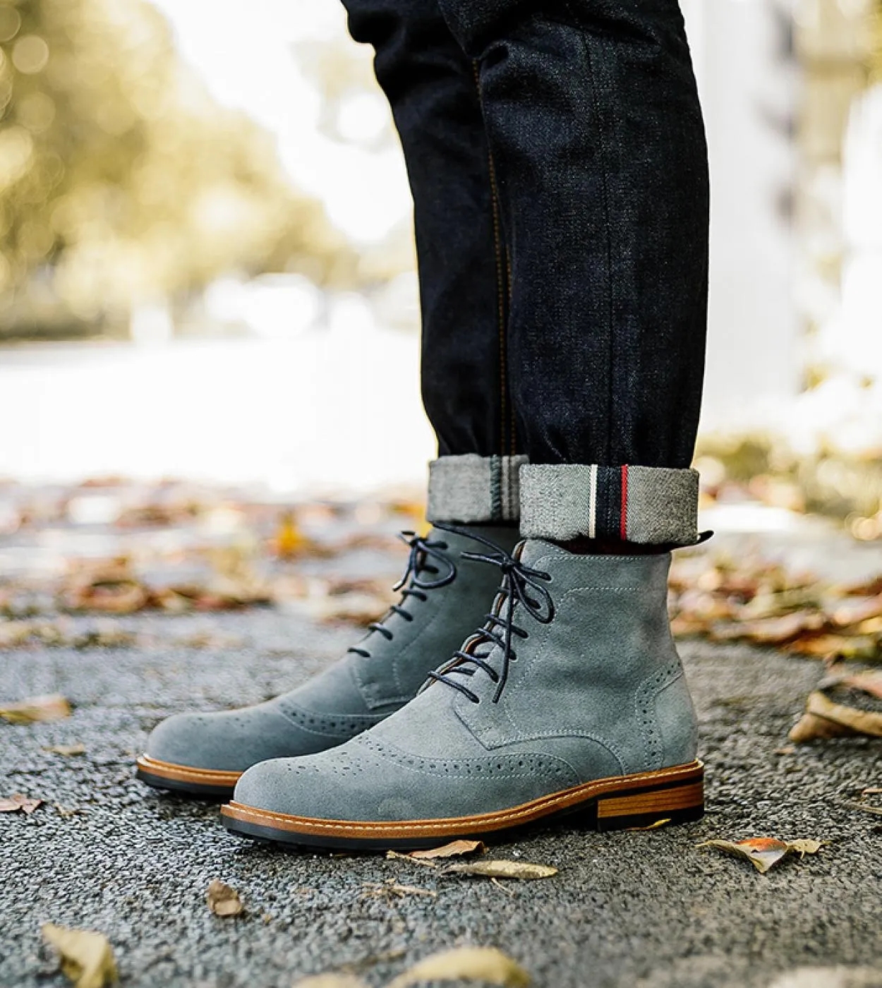 Stivali da uomo in pelle scamosciata di lusso in vera pelle di qualità intagliata alla caviglia con lacci Chelsea Martin Botas F