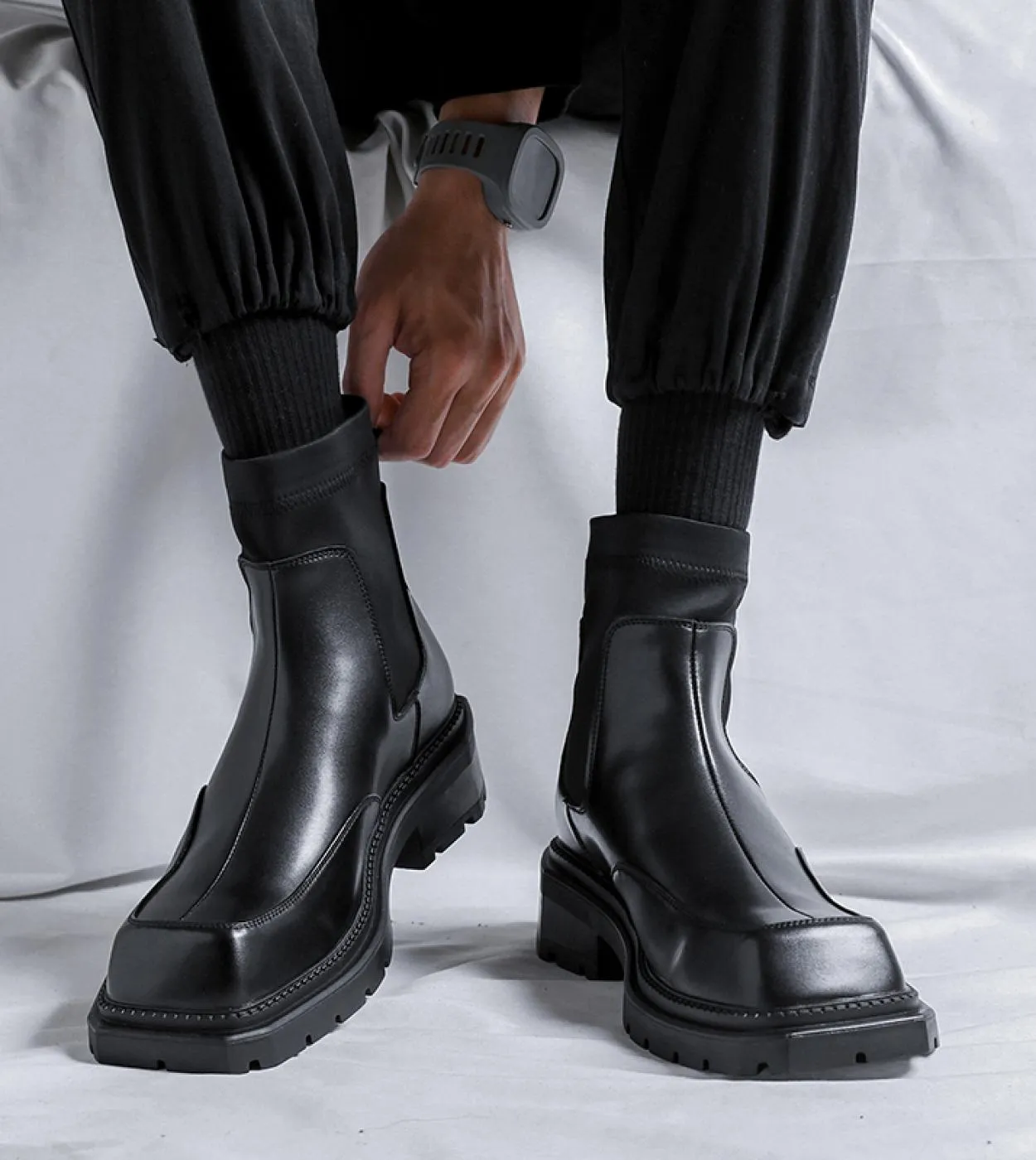 Stivali da uomo neri da uomo daffari di marca di lusso Stivali in pelle con maniche a calzino Stivali in pelle Chelsea Abito St