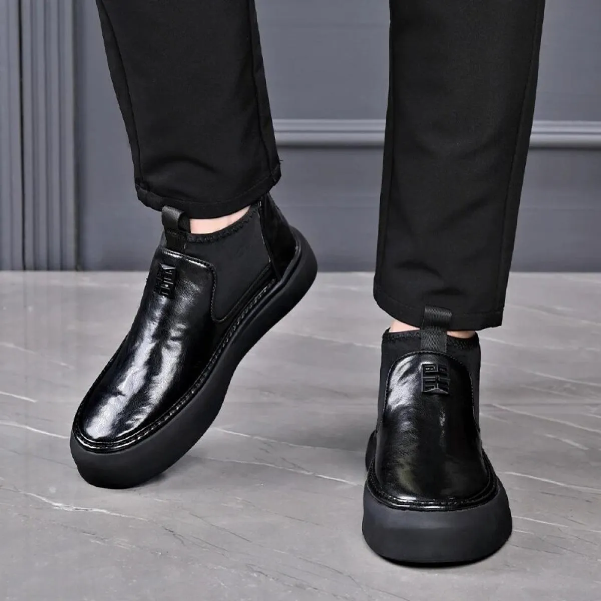 Stivali Martin da uomo in vera pelle con aumento in peluche Scarpe basse da lavoro in morbida pelle con suola morbida Chelsea co