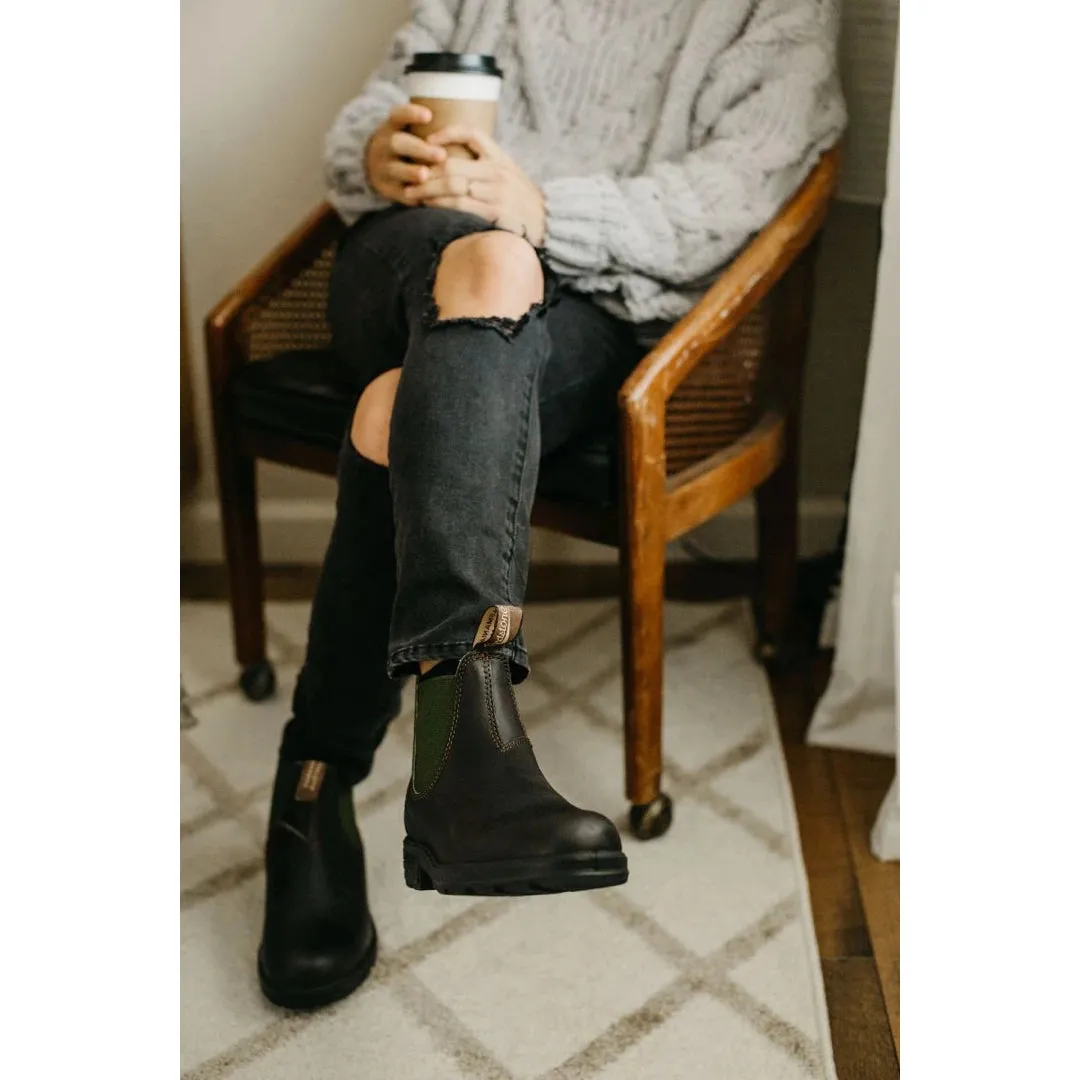 Stivali Unisex Blundstone 519 in Vera Pelle Oliva Marrone stile Chelsea Classico