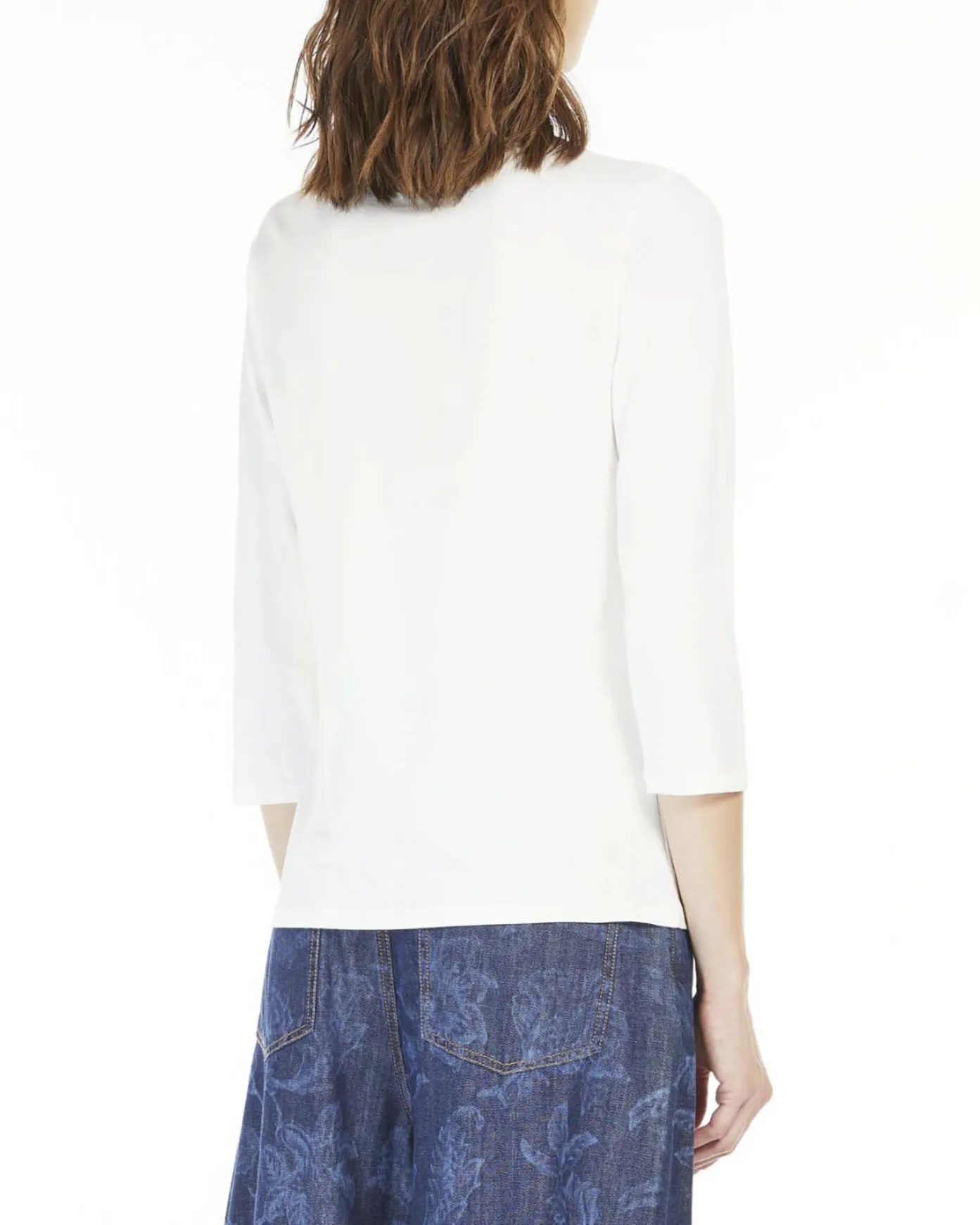 T-shirt bianca in jersey di cotone stretch con maniche a tre quarti