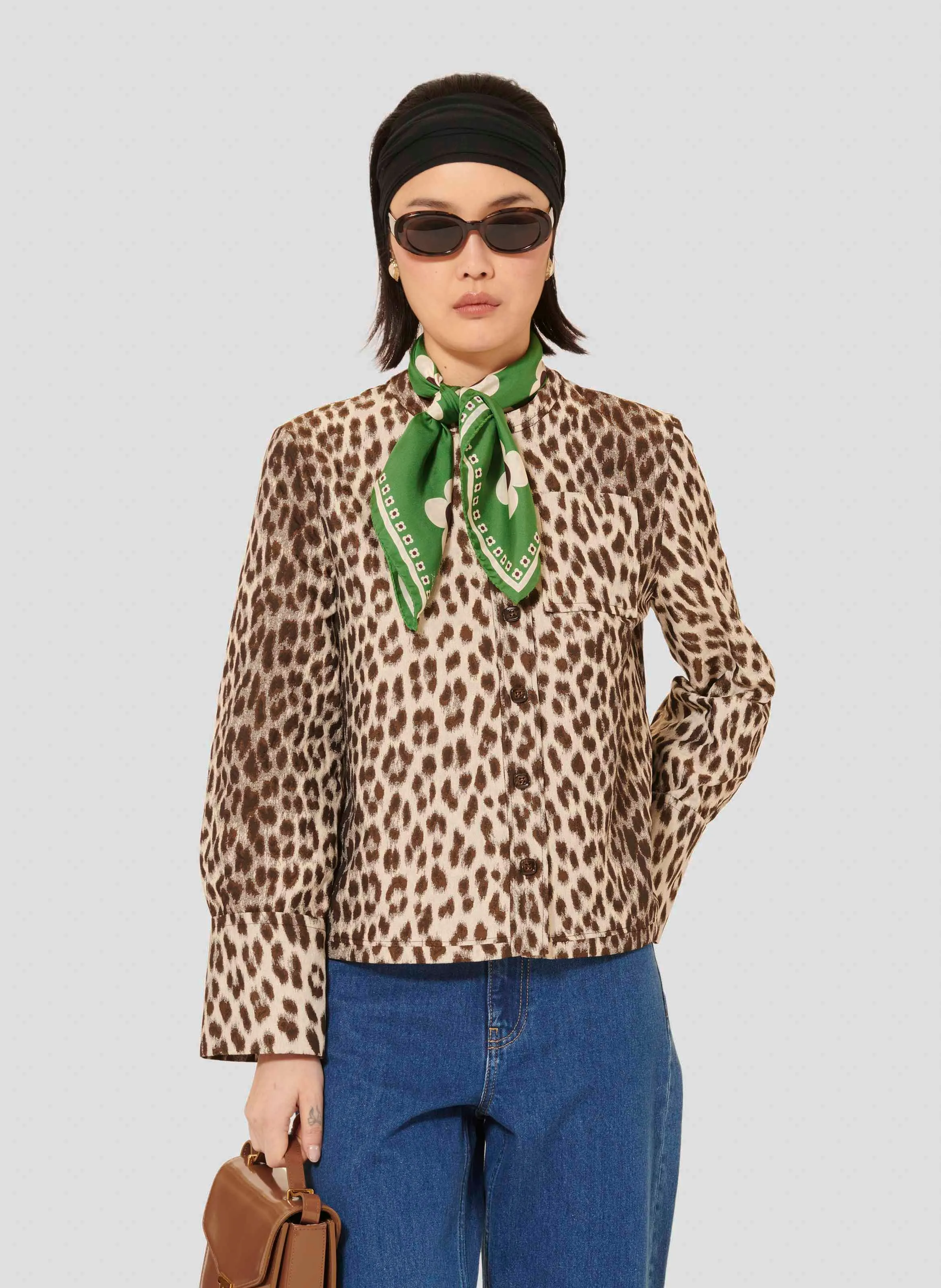  TARA JARMON   COCO - Camicia collo rotondo stampa leopardo | Marrone