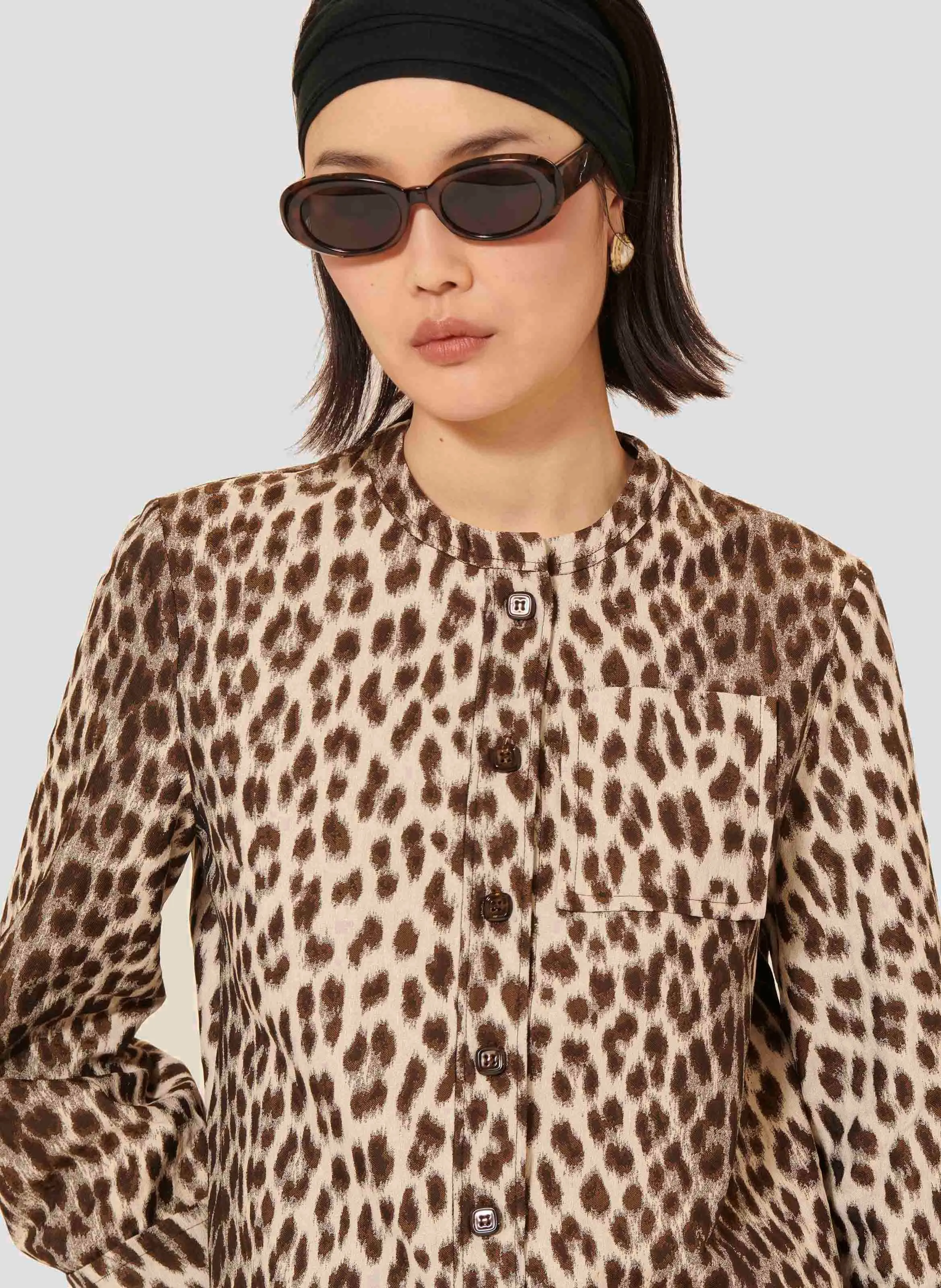  TARA JARMON   COCO - Camicia collo rotondo stampa leopardo | Marrone