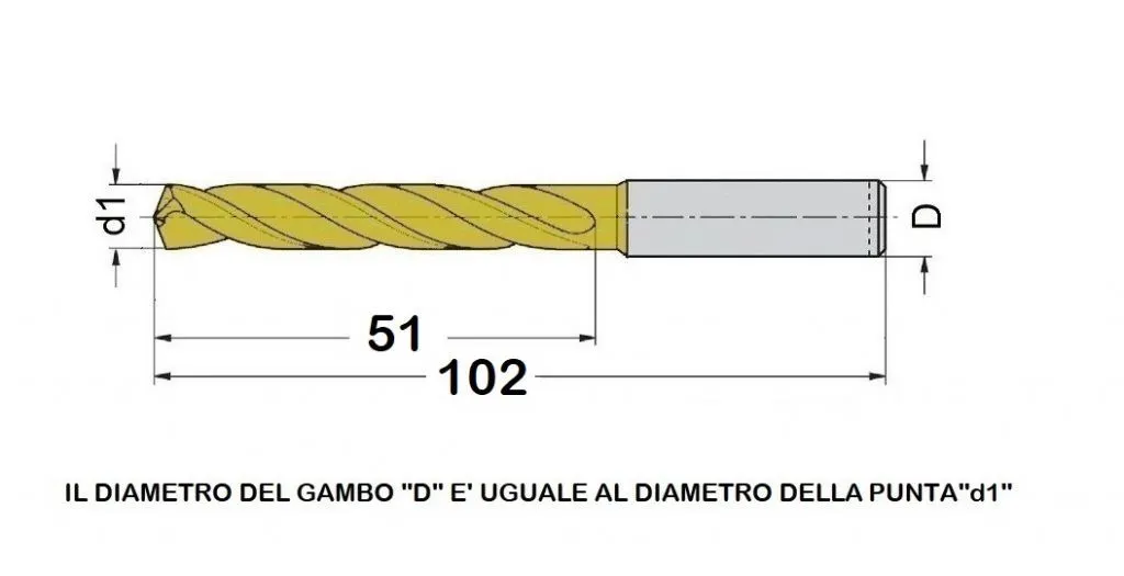 THP-2.900-1300 Punta a elica in metallo duro Ø13.0 a 2 taglienti, ad alte prestazioni con gambo cilindrico 3xØ, rivestita in AlT