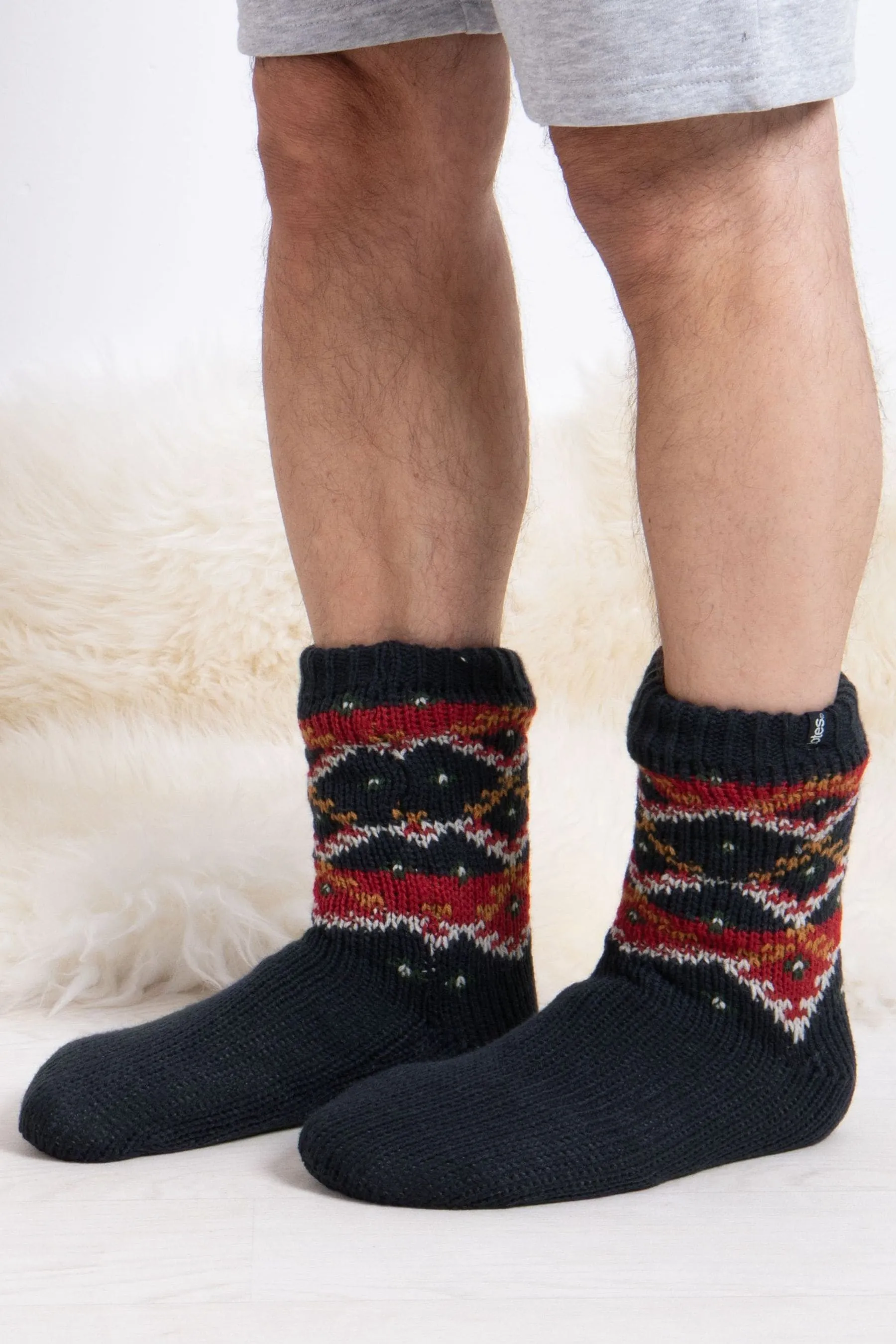 Totes Mens Fairisle Pattern Slipper Socks    