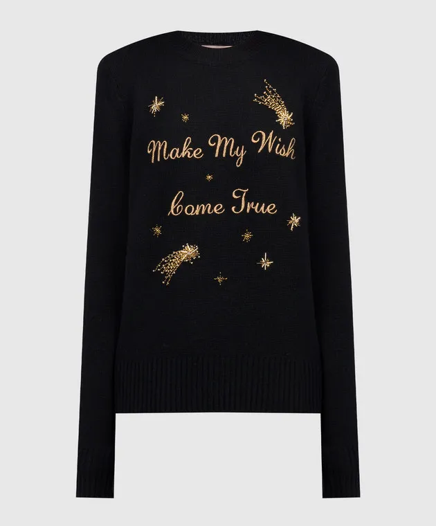 Twinset Maglia nera in lana e cashmere con ricami 232TT3400