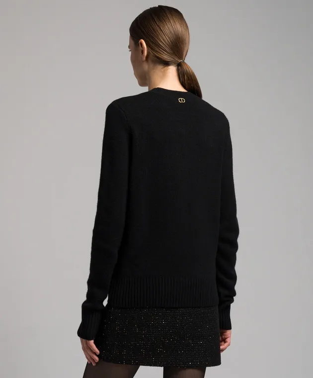 Twinset Maglia nera in lana e cashmere con ricami 232TT3400