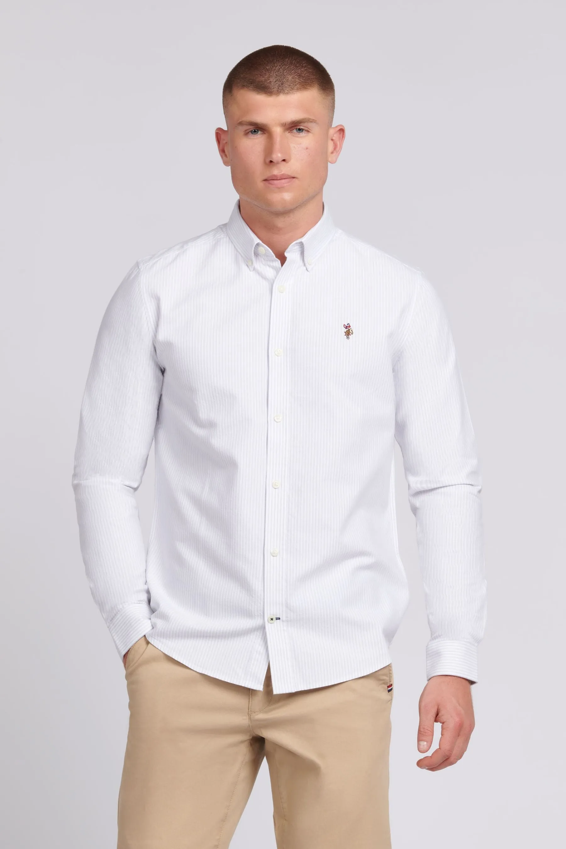 U.S. Polo Assn. Uomo Bianco - Camicia Oxford A righe