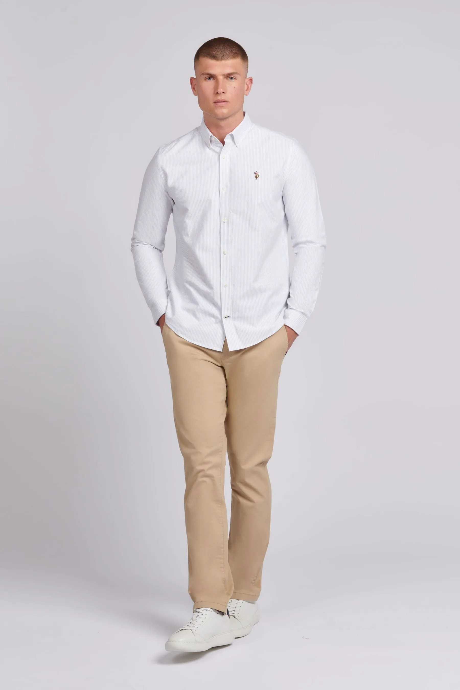 U.S. Polo Assn. Uomo Bianco - Camicia Oxford A righe