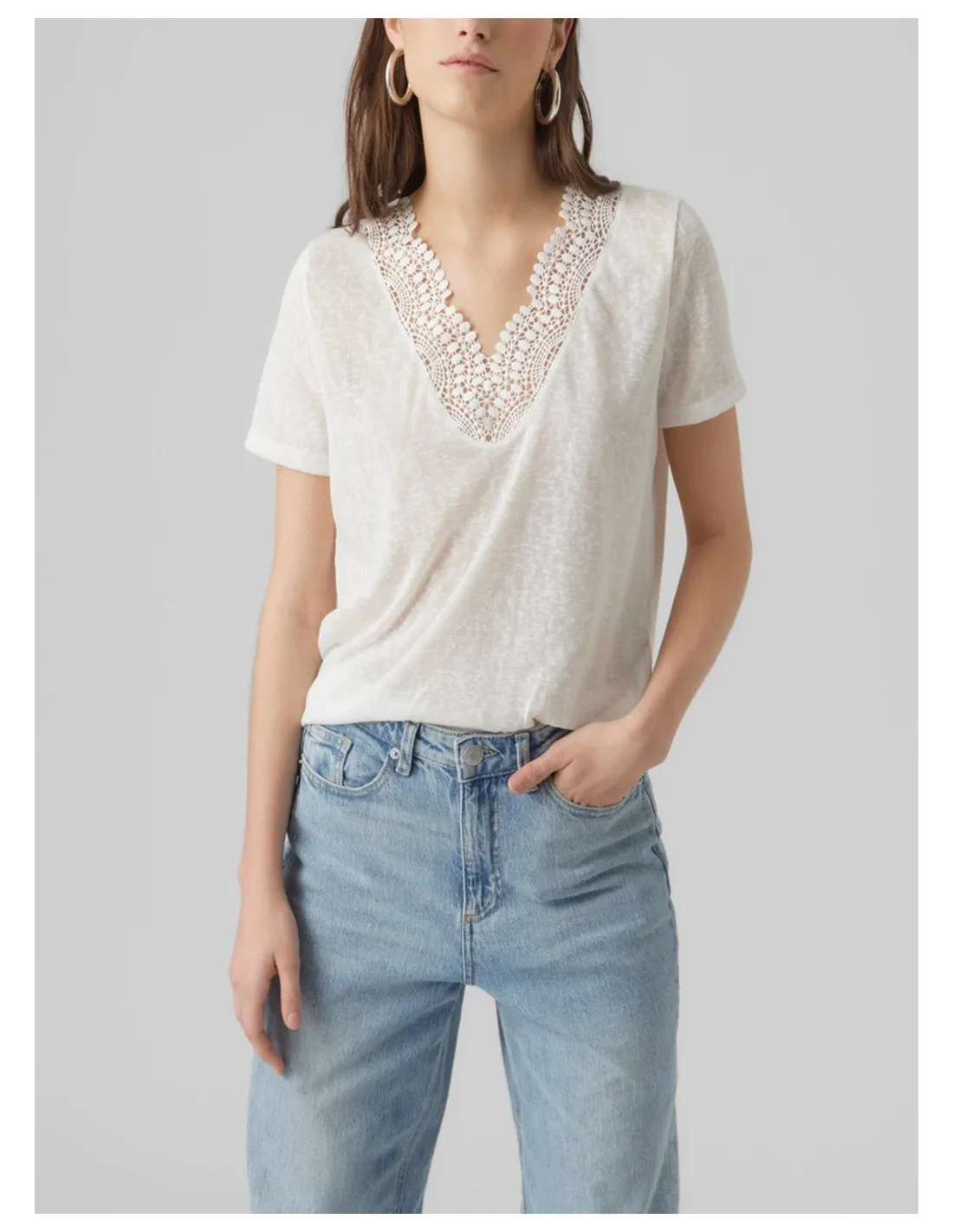 VERO MODA DONNA VMSAO S/S V-NECK TOP BTQ