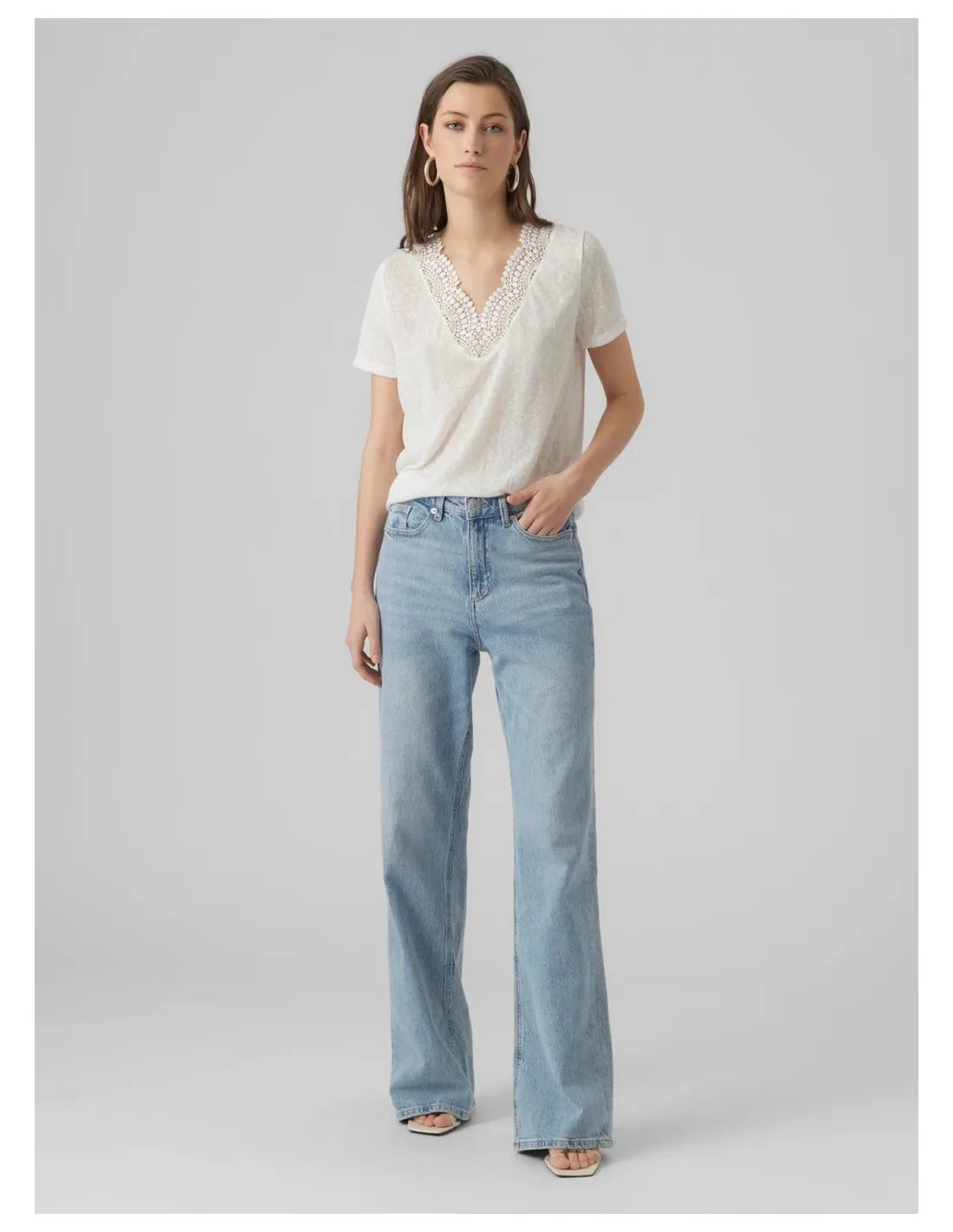 VERO MODA DONNA VMSAO S/S V-NECK TOP BTQ