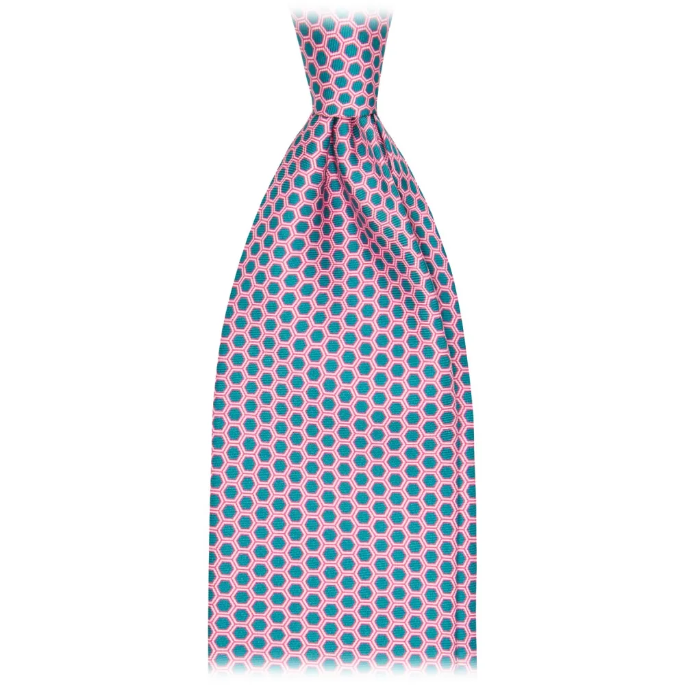 Viola Milano - Cravatta Quadrata Artigianale Seta Punta Automatica - Rosa - Handmade in Italy - Luxury Exclusive Collection